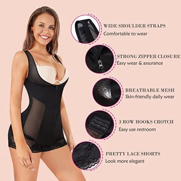 Nebility Women Waist Trainer Bodysuit Double Tummy Control Full Body Shapewear