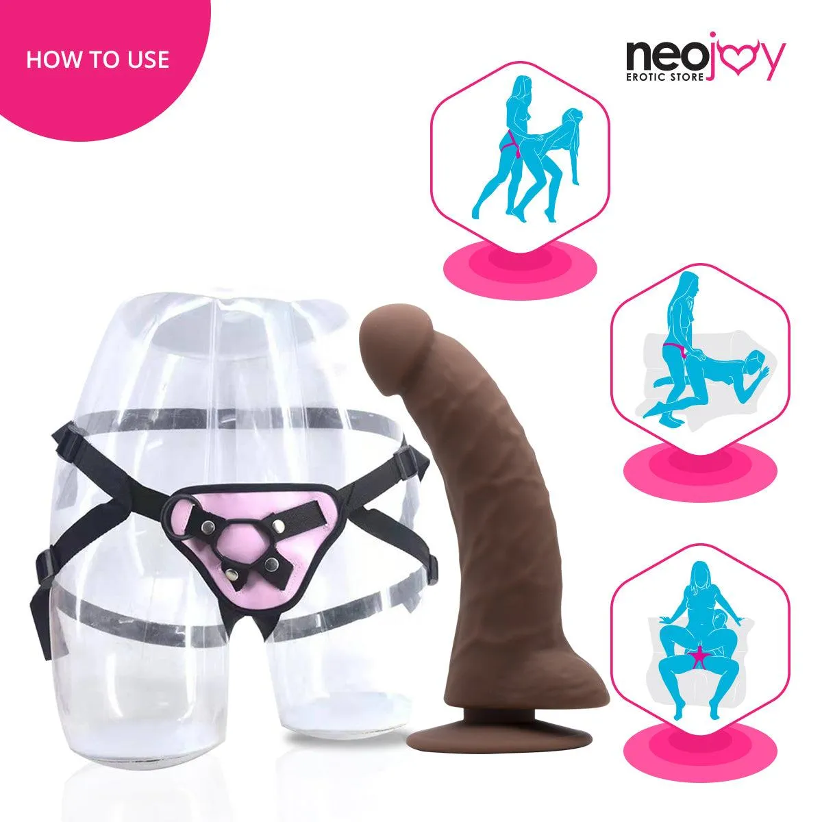 Neojoy - Curved Charmer Dildo With Strap-On Dong - Brown - 21.4cm - 8.4 inch