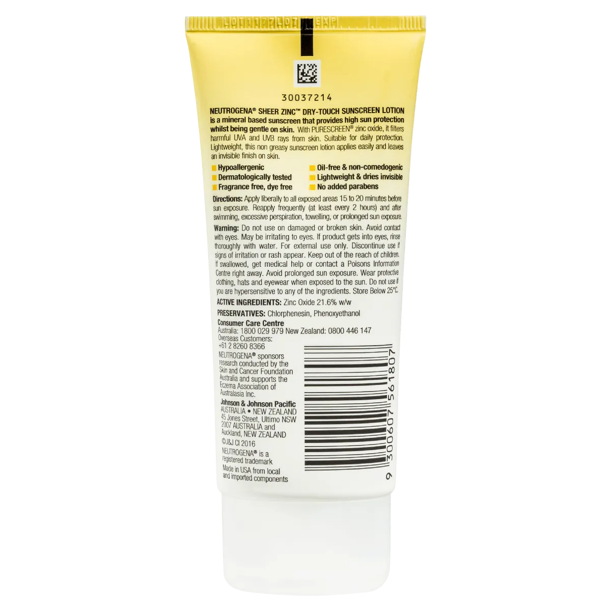 Neutrogena Sheer Zinc Dry-Touch Sunscreen Lotion SPF50 88mL
