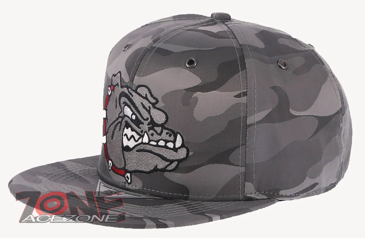 NEW! BULLDOG HEAD FLAT BILL SNAPBACK BASEBALL CAP HAT CAMOUFLAGE GRAY