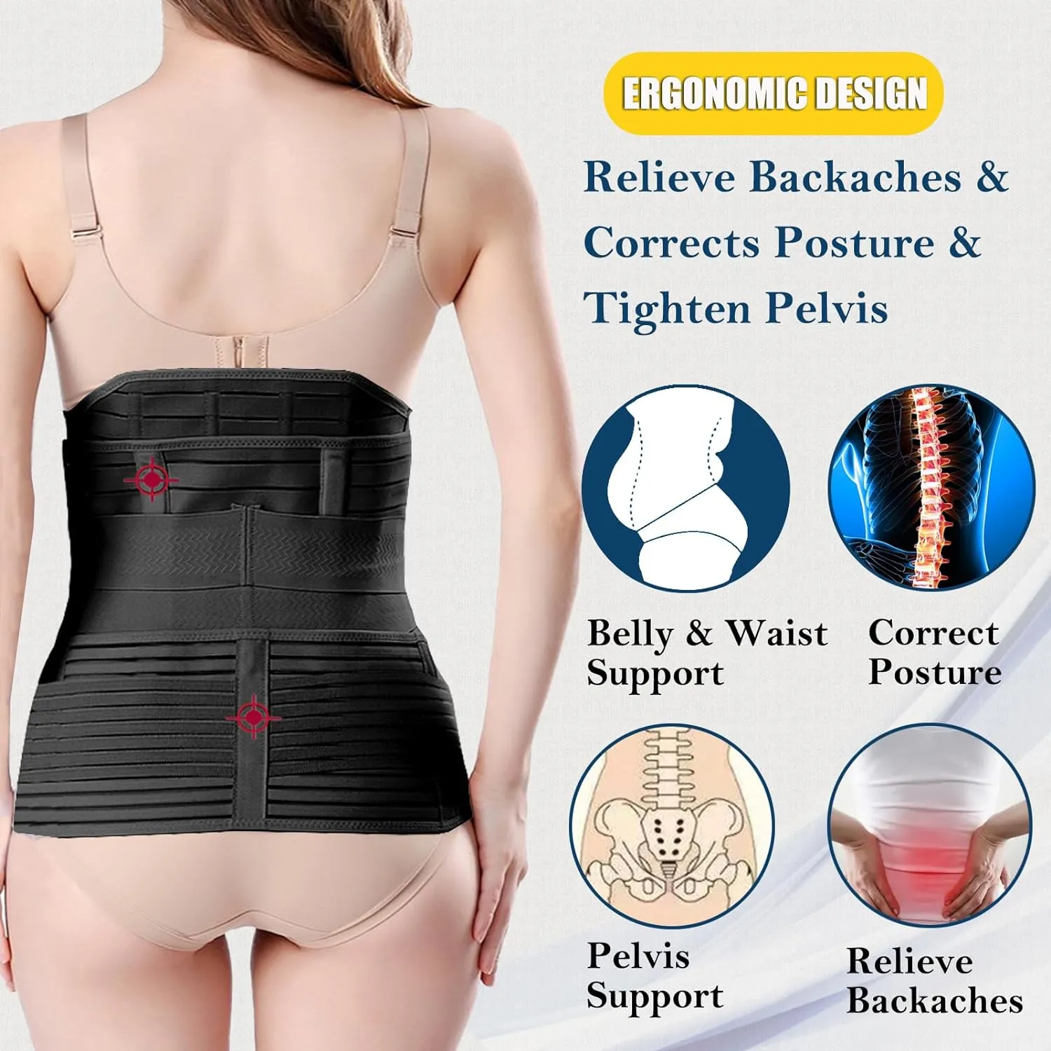 NEW ChongErfei 3 in 1 Postpartum Support - Recovery Belly/Waist/Pelvis Belt Shapewear Slimming Girdle, Black, Sz XXL