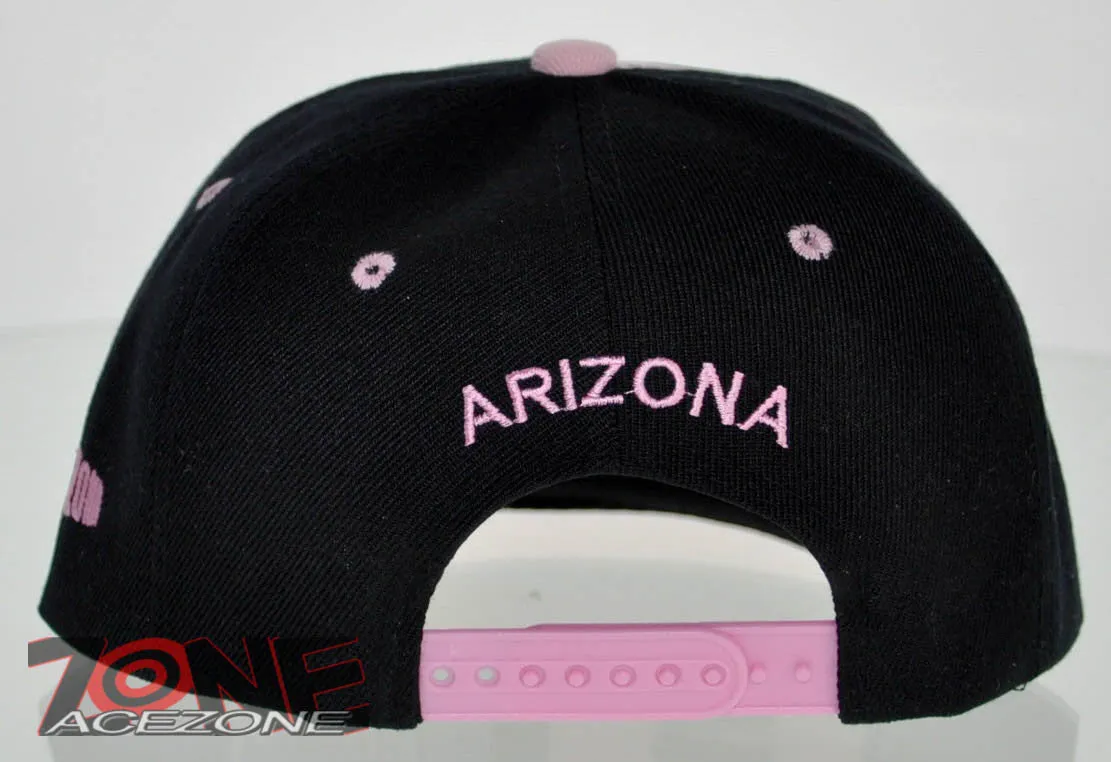 NEW! FLAT BILL SNAPBACK BALL US ARIZONA CAP HAT PINK BLACK