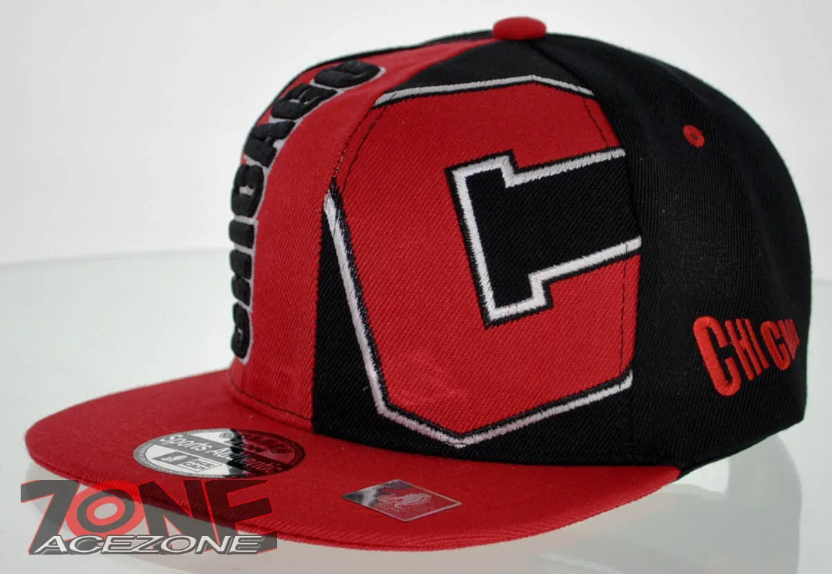 NEW! FLAT BILL SNAPBACK BALL US CHICAGO ILLINOIS CAP HAT RED BLACK
