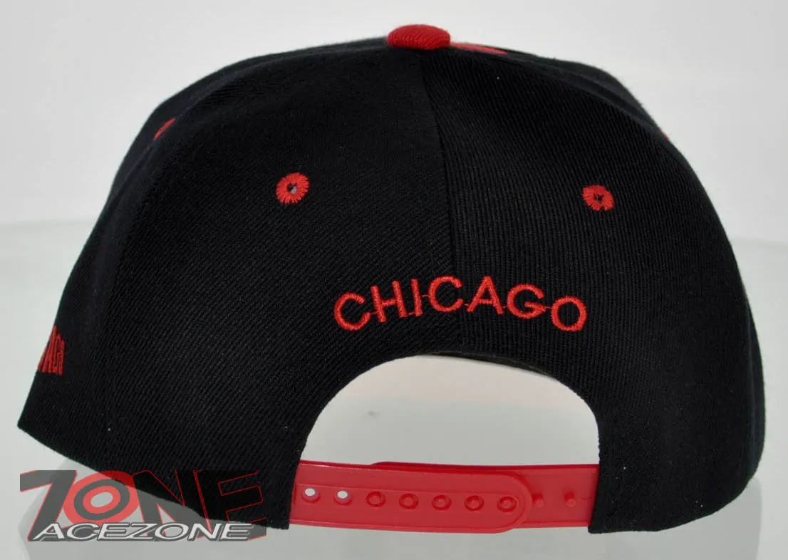 NEW! FLAT BILL SNAPBACK BALL US CHICAGO ILLINOIS CAP HAT RED BLACK