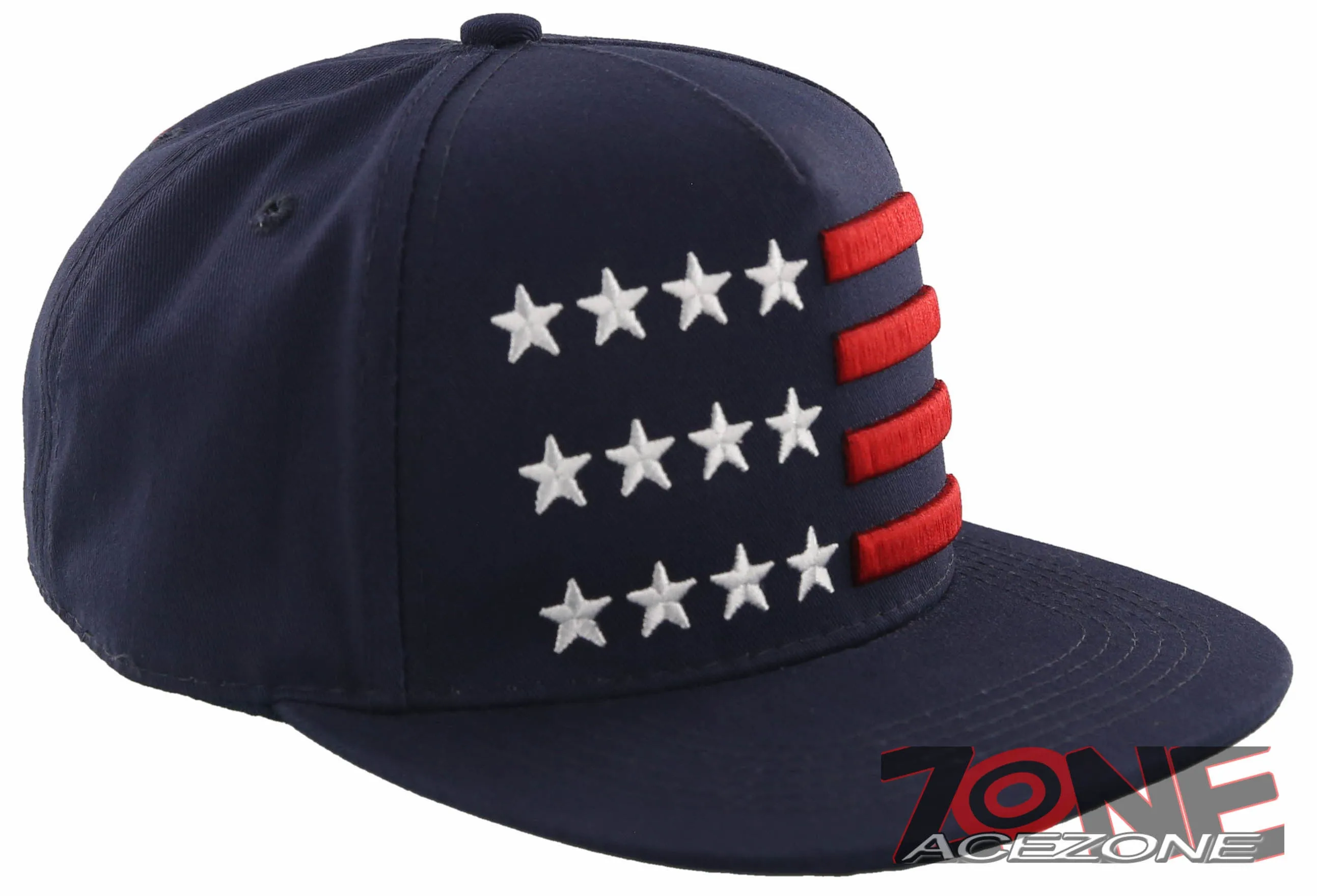 NEW! FLAT BILL USA FLAG STAR SNAPBACK BALL CAP HAT NAVY