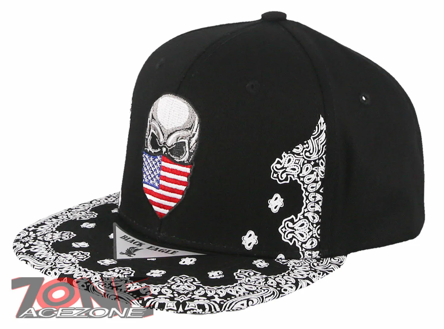 NEW! SKULL USA MASK SKELETON FLAT BILL BANDANA SNAPBACK BASEBALL CAP HAT BLACK