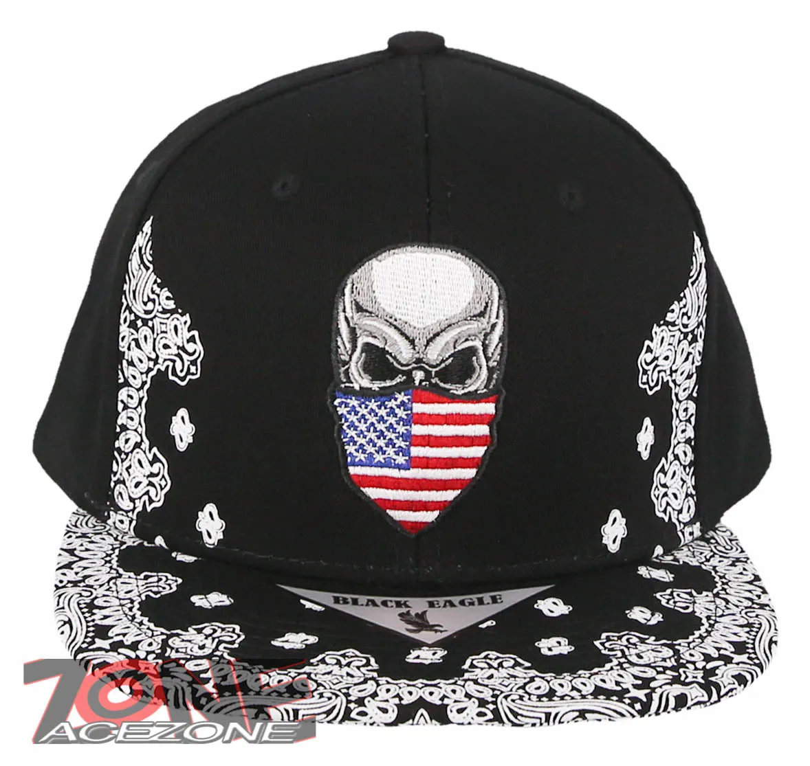 NEW! SKULL USA MASK SKELETON FLAT BILL BANDANA SNAPBACK BASEBALL CAP HAT BLACK