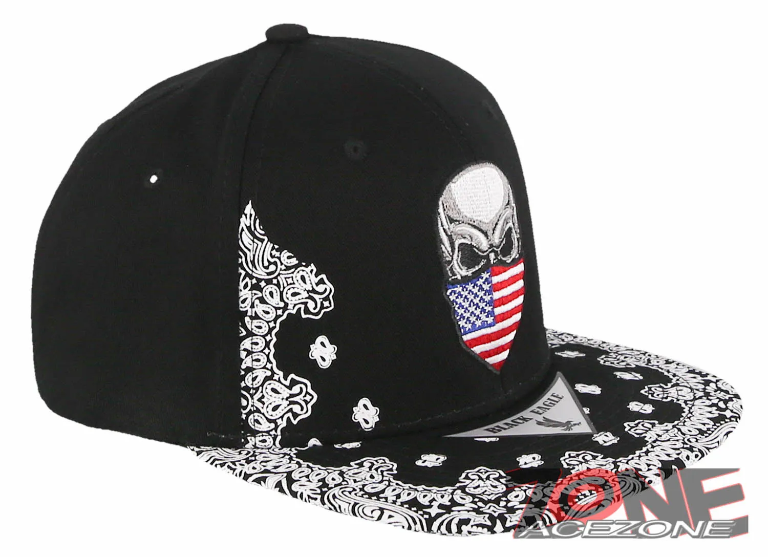 NEW! SKULL USA MASK SKELETON FLAT BILL BANDANA SNAPBACK BASEBALL CAP HAT BLACK