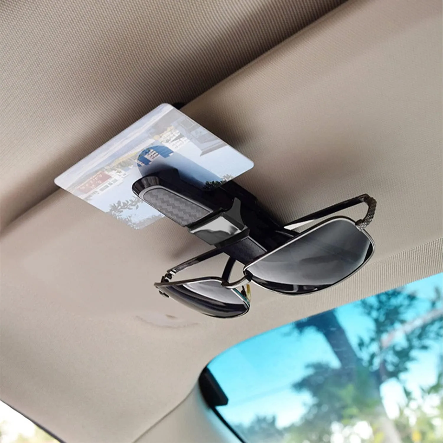 NEW Sun Visor Clip, Glasses Holders for Car Sunglasses Ticket Frame, Sunglasses Holder Clips with Double-Ends Clip Hanger, 180° Rotational Car Glasses Holder with Ticket Card Clip