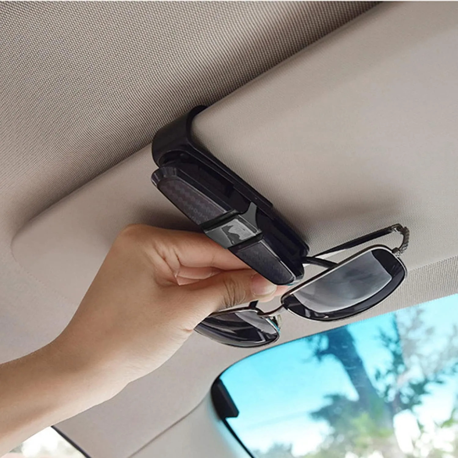 NEW Sun Visor Clip, Glasses Holders for Car Sunglasses Ticket Frame, Sunglasses Holder Clips with Double-Ends Clip Hanger, 180° Rotational Car Glasses Holder with Ticket Card Clip