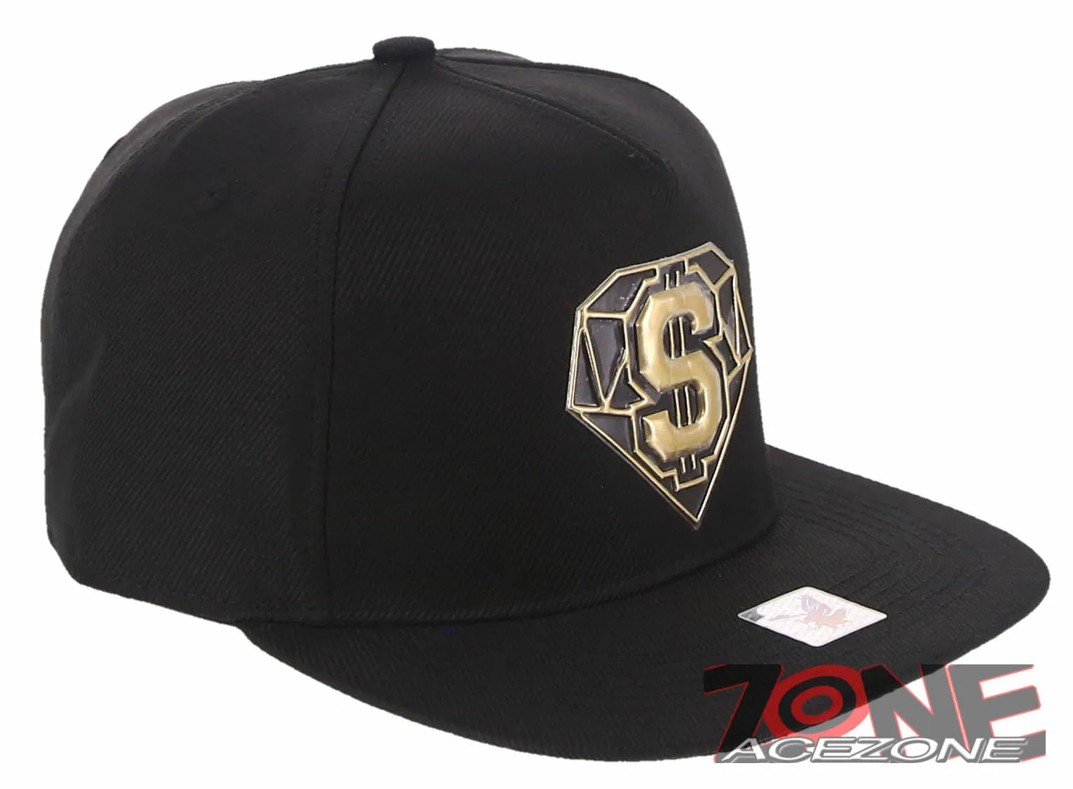 NEW! US DOLLAR $ DIAMOND FLAT BILL SNAPBACK BASEBALL CAP HAT BLACK