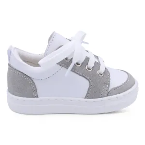 'Nico' Boys White Leather with Light Grey Suede Trainers