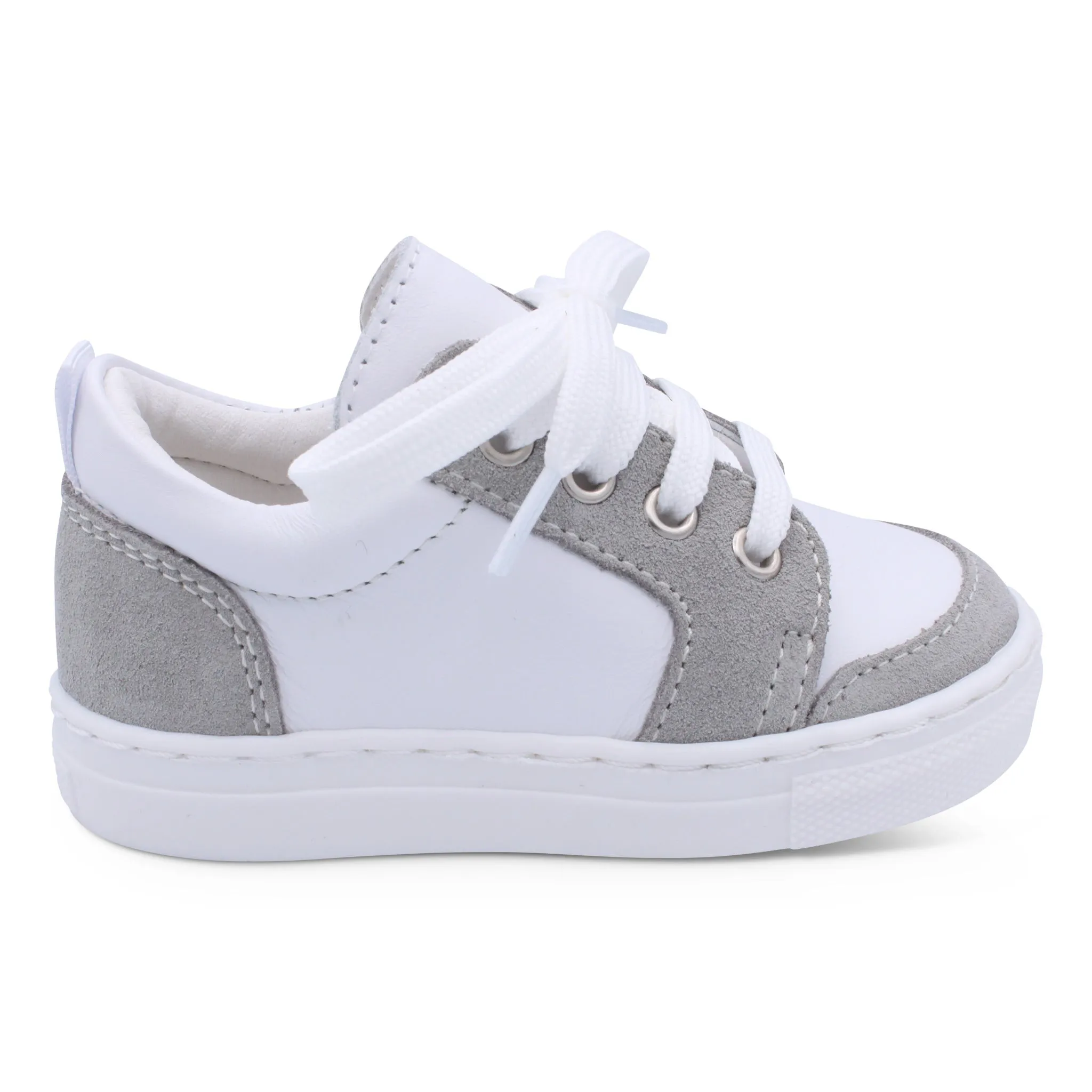 'Nico' Boys White Leather with Light Grey Suede Trainers