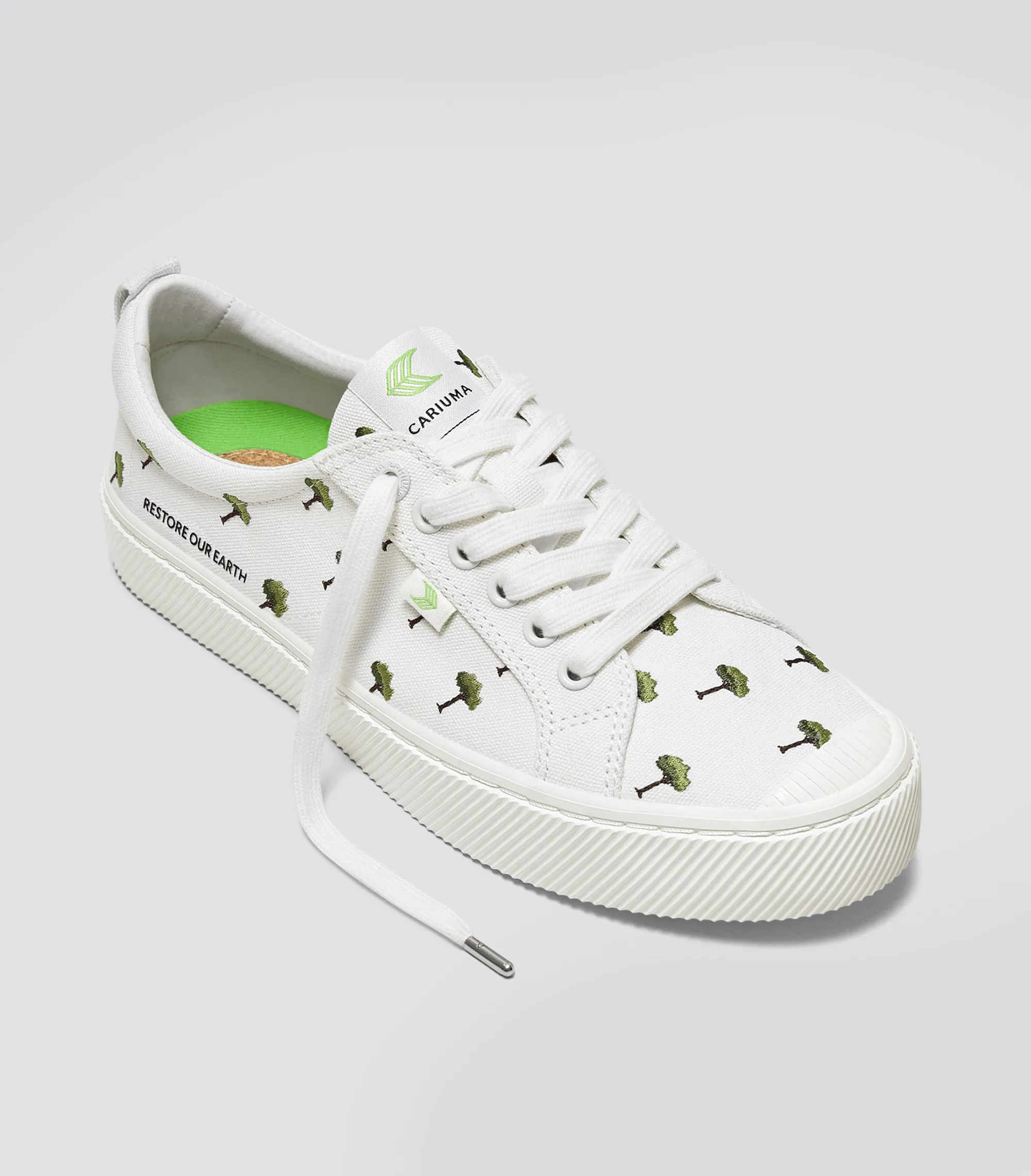 OCA Low Earth Day Embroidered Tree Off-White Canvas Sneaker Women