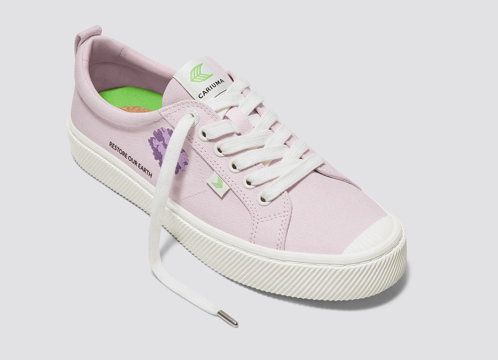 OCA Low Earth Day Embroidered Tree Pale Lilac Canvas Sneaker Women