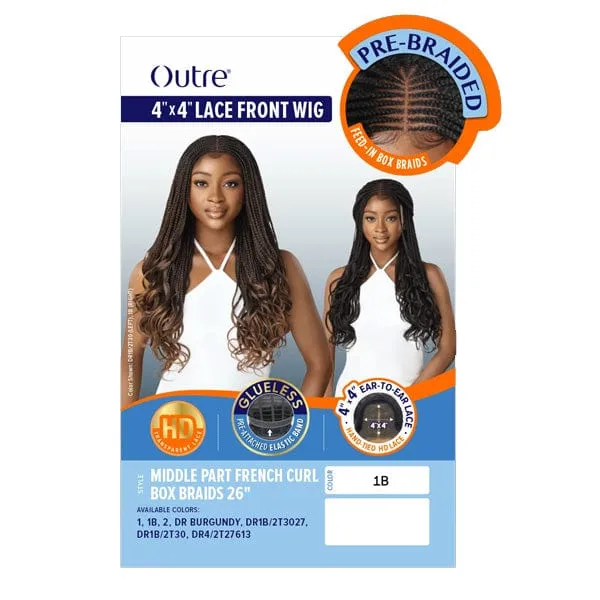 Outre 4x4 HD Pre-Braided Lace Front Wig - MIDDLE PART FRENCH CURL BOX BRAIDS 26"