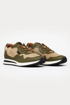 Oxford Leather Trainers in Beige/Green