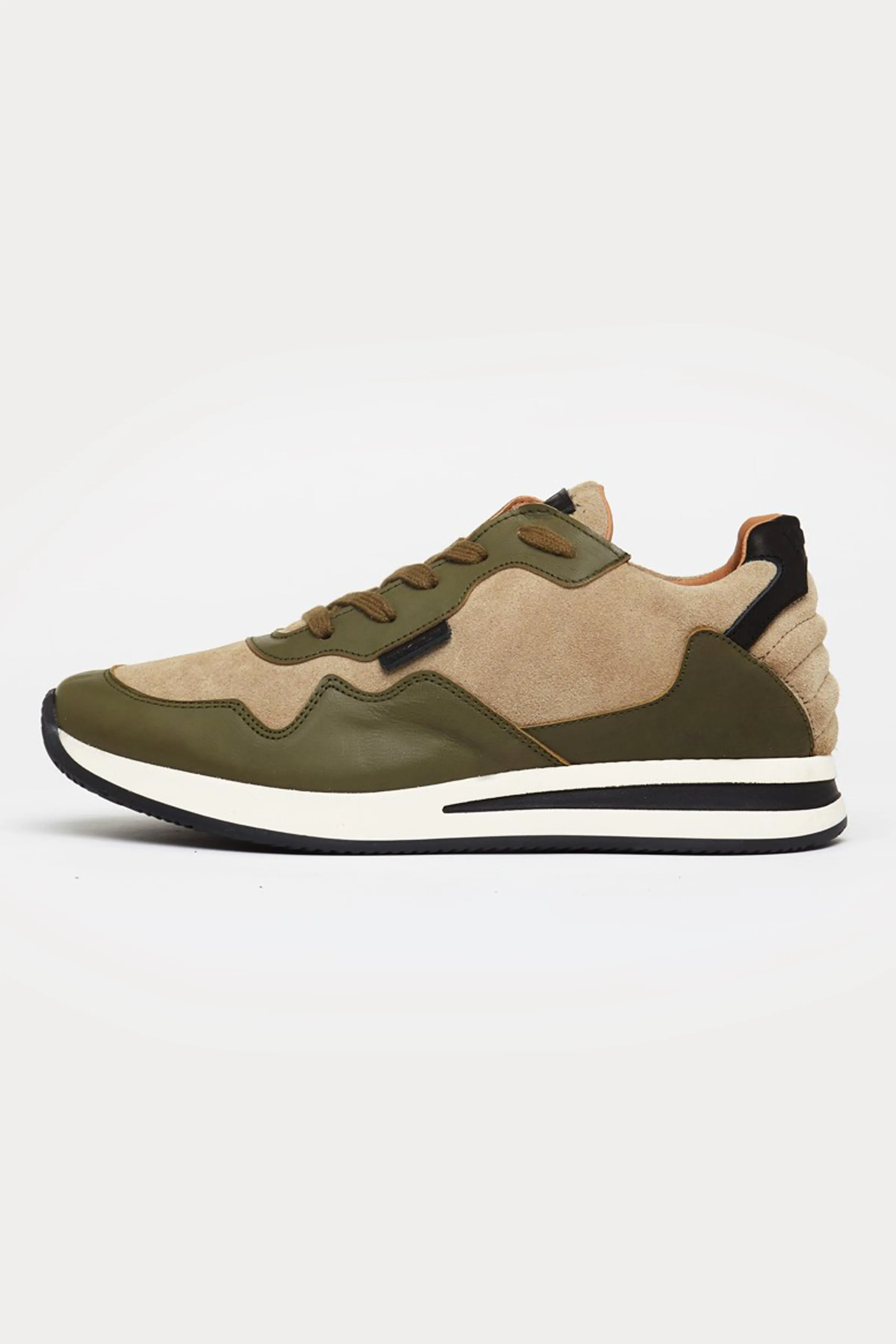 Oxford Leather Trainers in Beige/Green