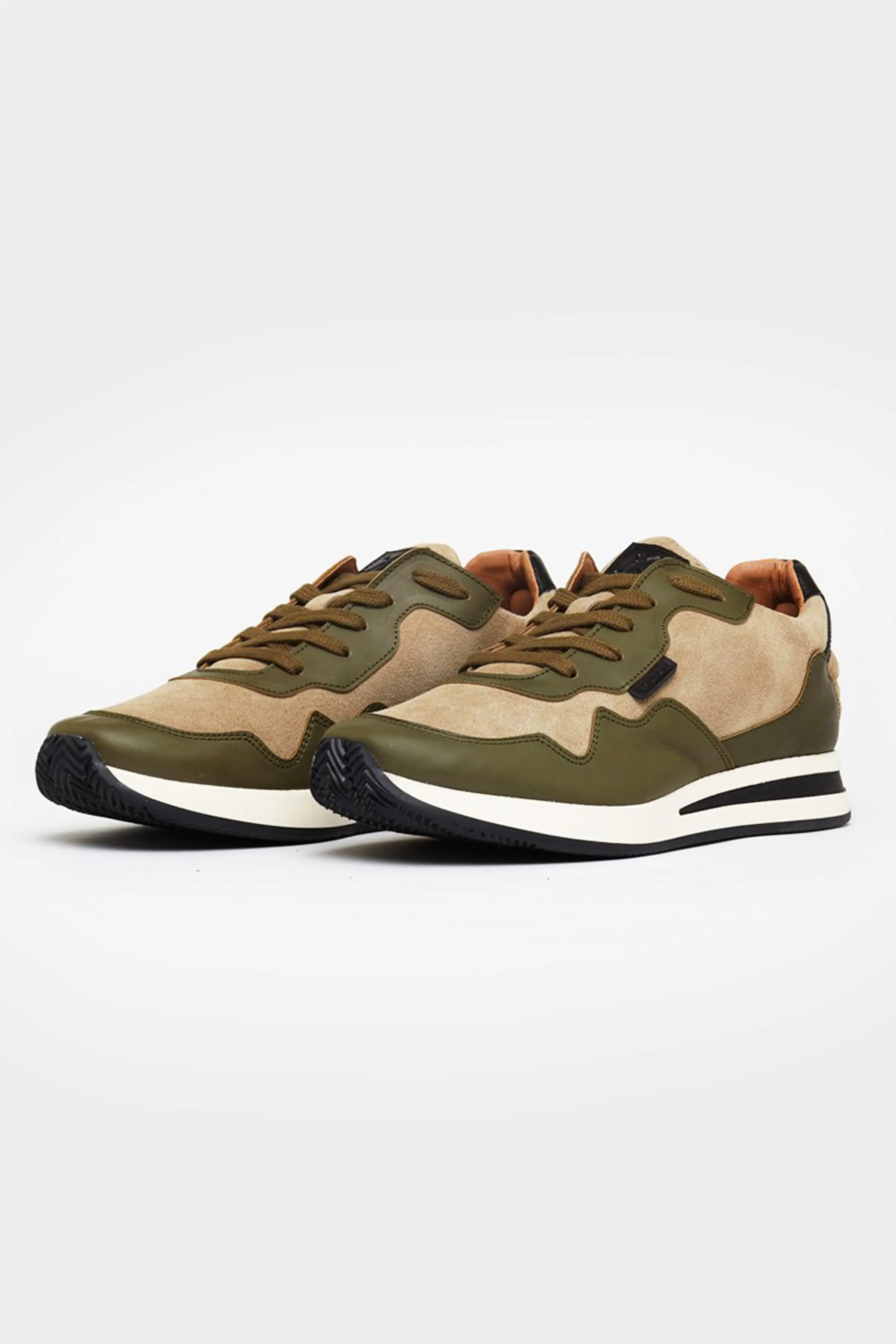 Oxford Leather Trainers in Beige/Green