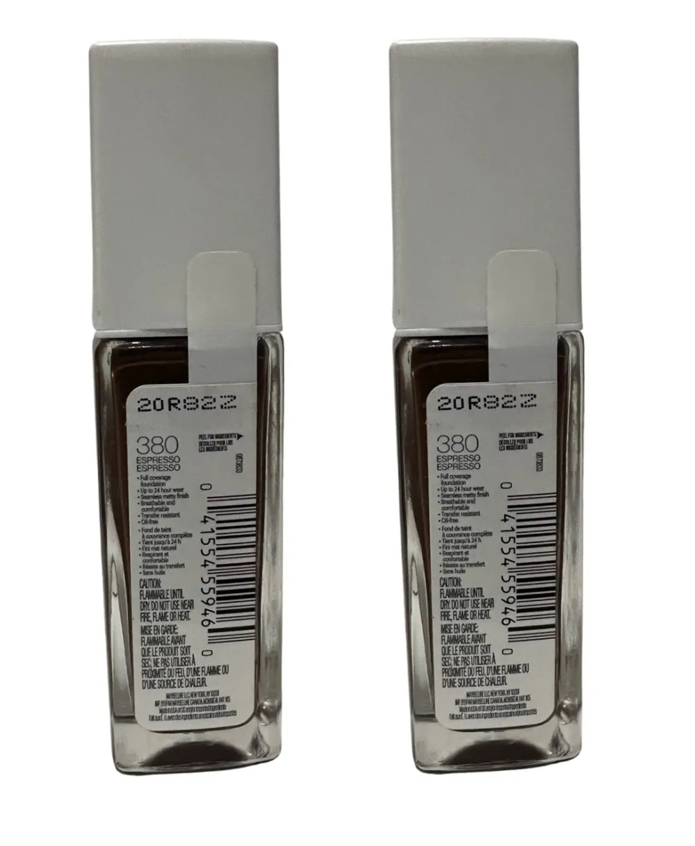 Pack of 2 Maybelline New York Superstay Full Coverage 24HR Liquid Foundation, Espresso 380