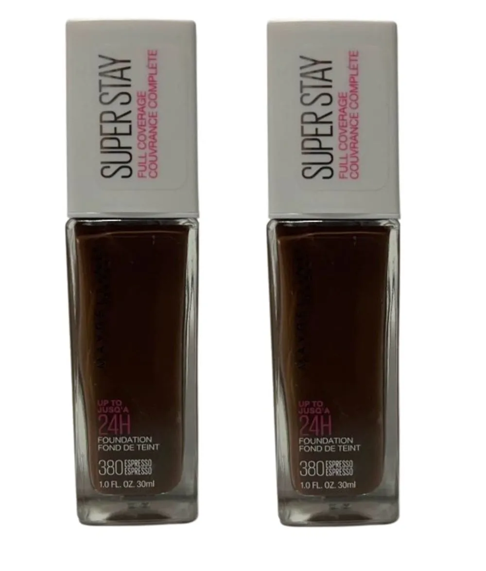 Pack of 2 Maybelline New York Superstay Full Coverage 24HR Liquid Foundation, Espresso 380