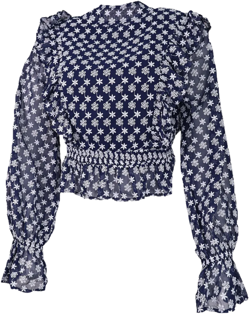 Peplum Ruffle Top - Navy
