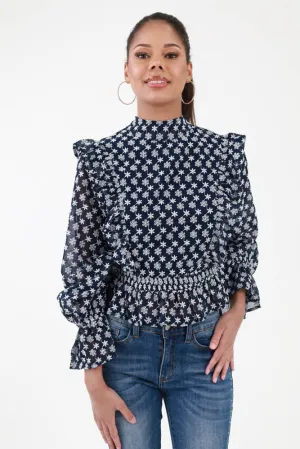 Peplum Ruffle Top - Navy
