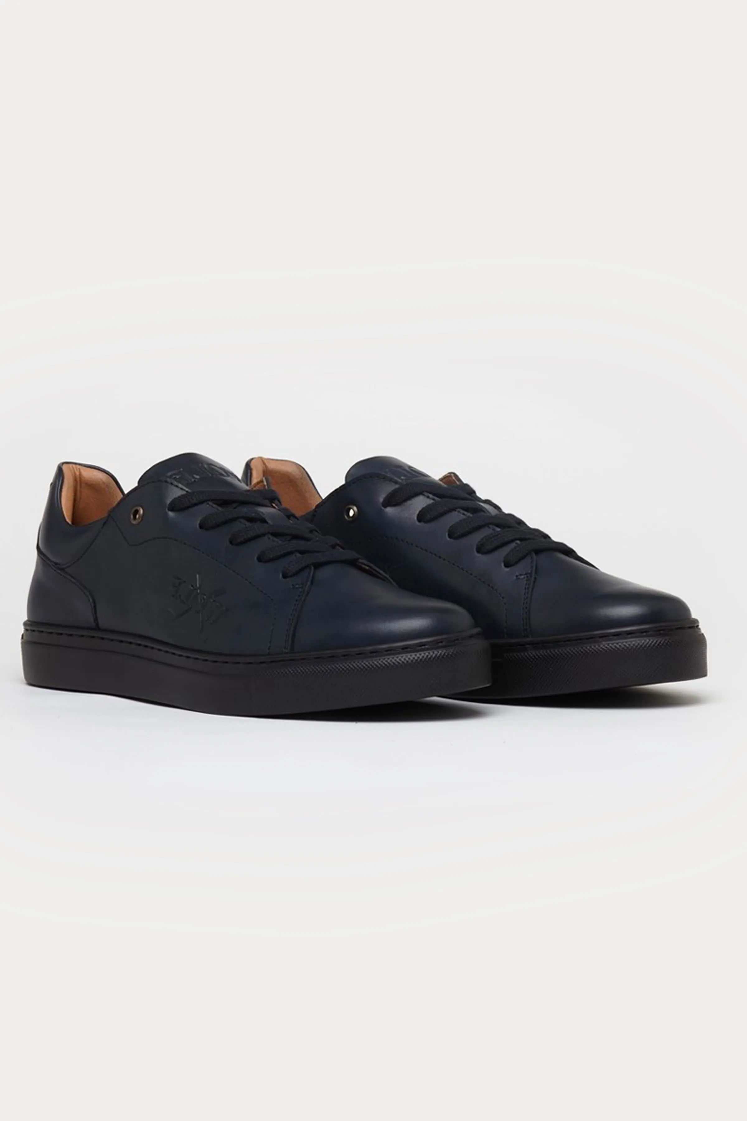 Pimlico Leather Smart Trainers in Navy