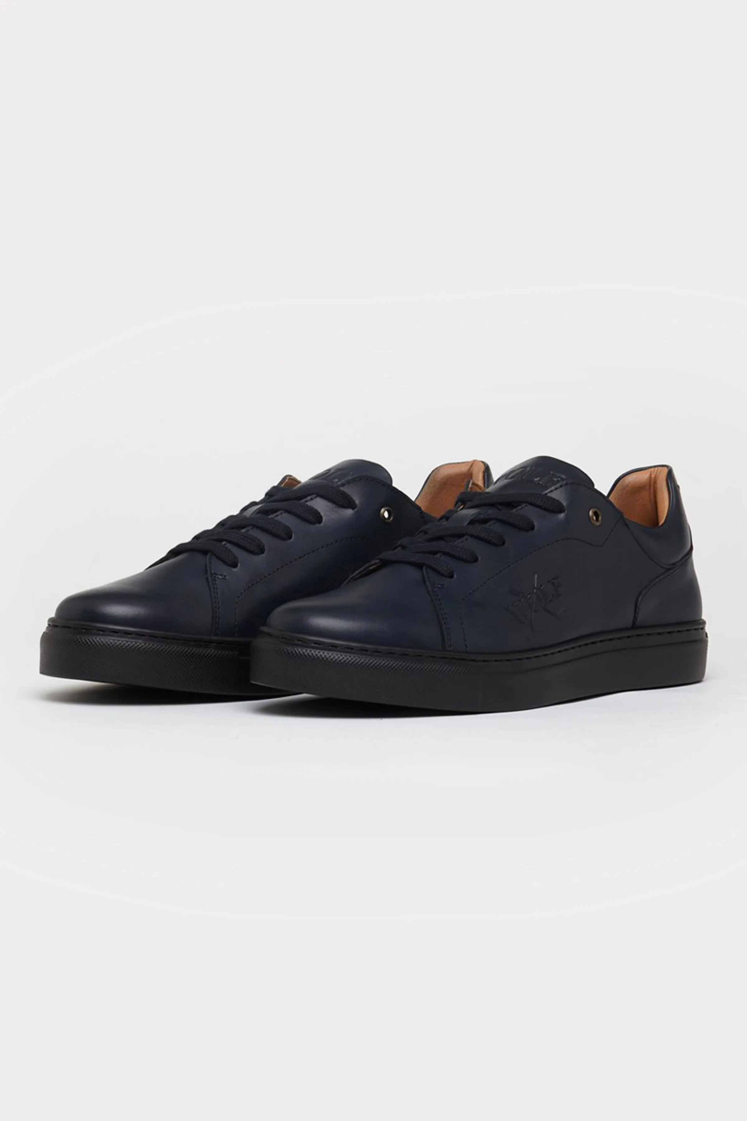 Pimlico Leather Smart Trainers in Navy