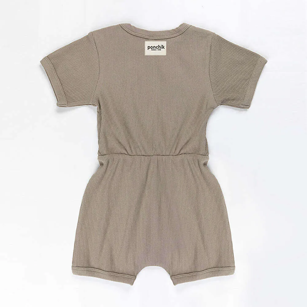 Ponchik Babies   Kids - Ribbed Cotton Romper - Artichoke Green