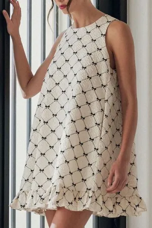 Ruffled Hem Bow Print Sleeveless Mini Dress
