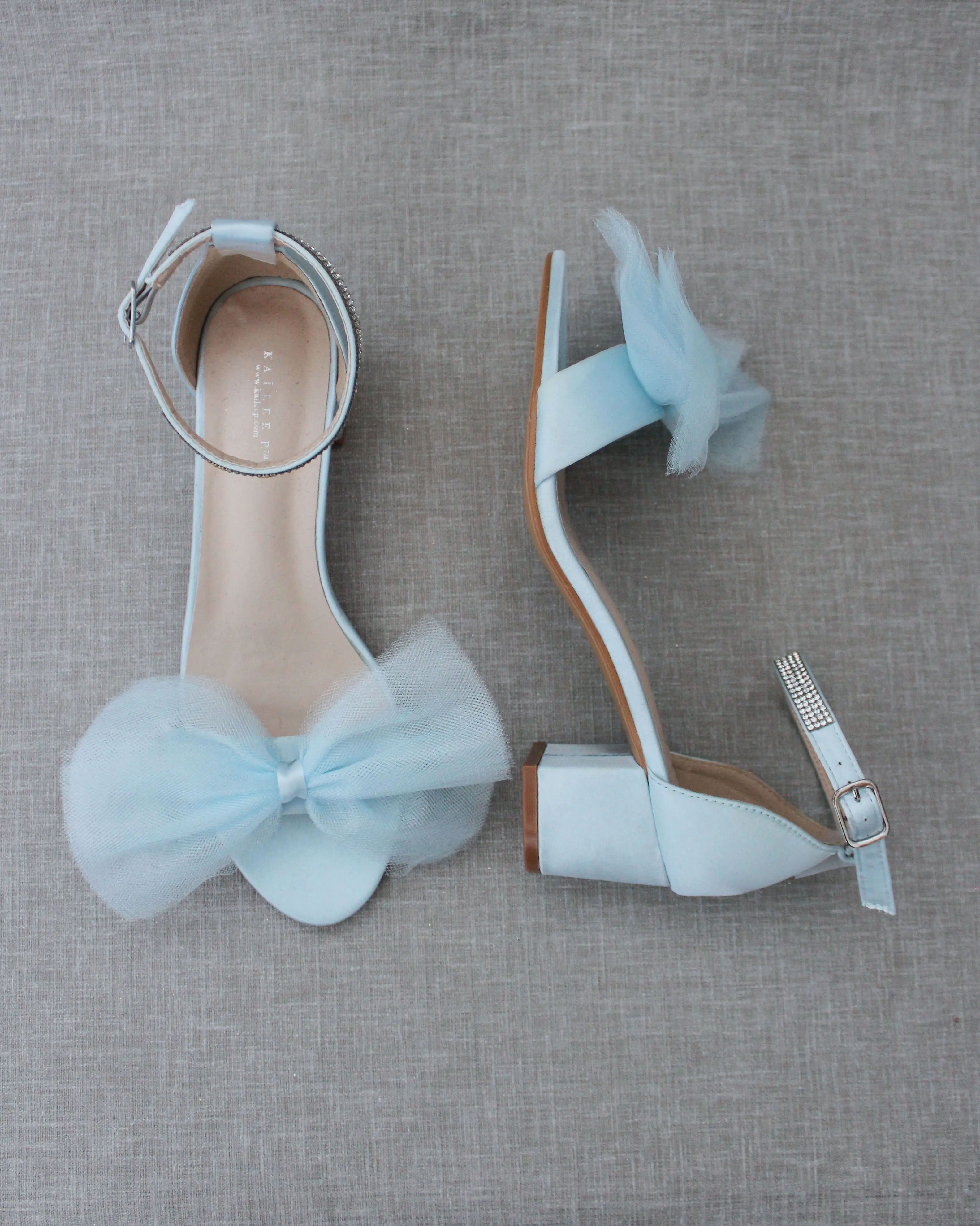 Satin Block Heel Sandal with Front Oversized Tulle Bow