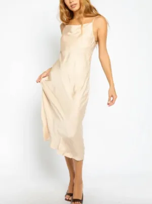 Satin Cowl Neck Midi Dress