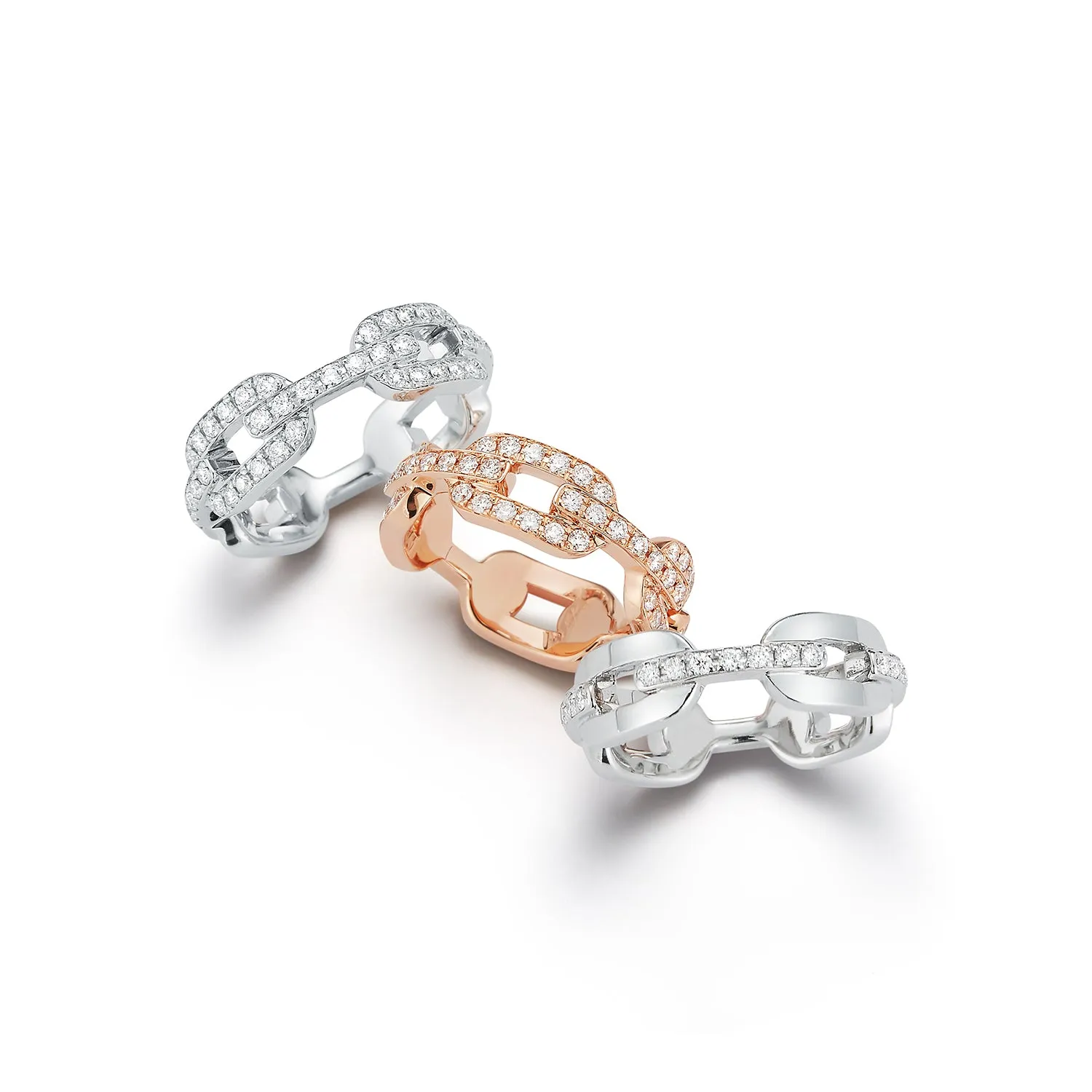 SAXON 18K ALL DIAMOND FLAT CHAIN LINK RING