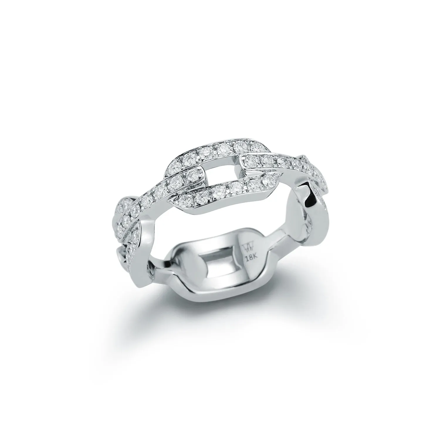 SAXON 18K ALL DIAMOND FLAT CHAIN LINK RING
