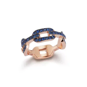 SAXON 18K GOLD AND ALL BLUE SAPPHIRE FLAT CHAIN LINK RING