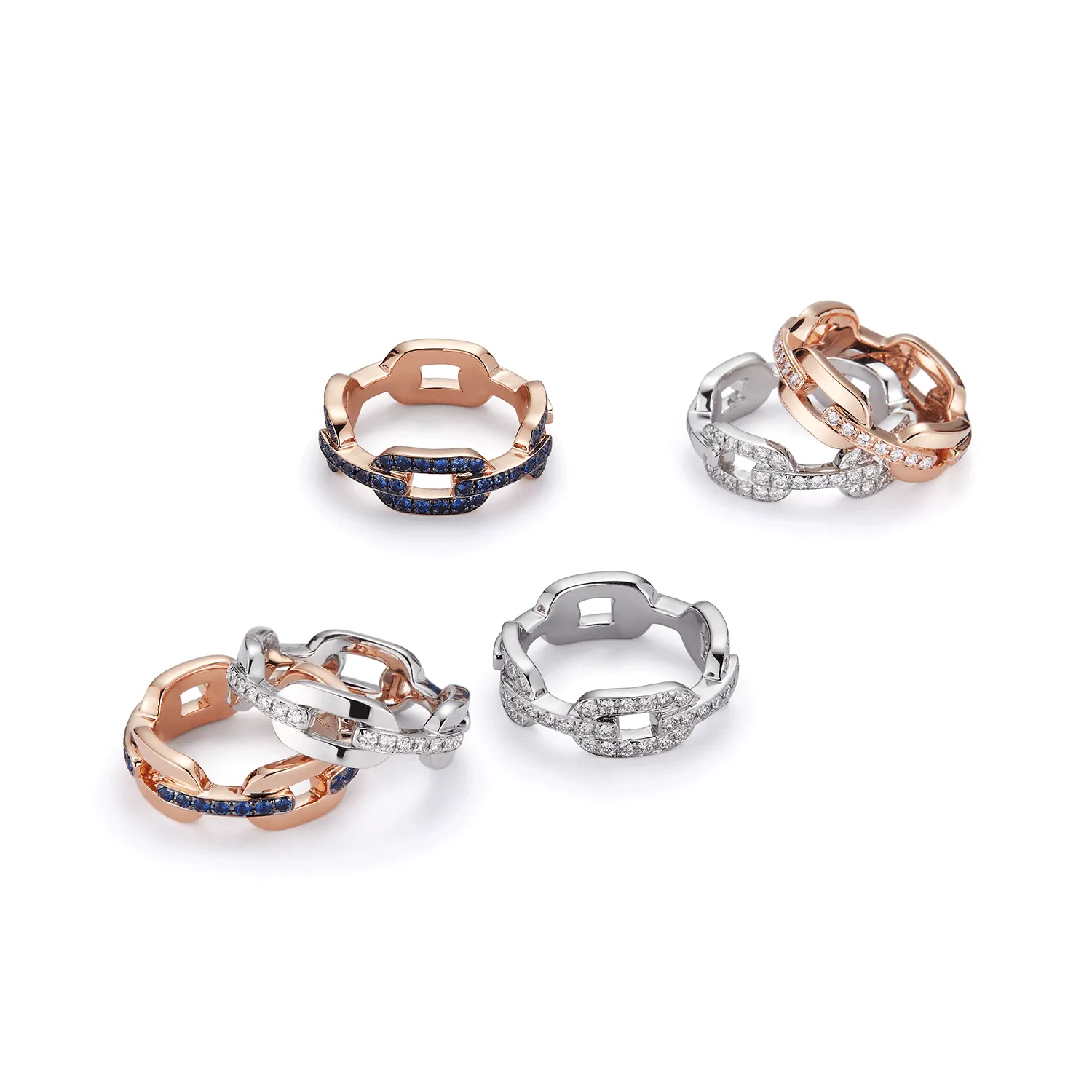 SAXON 18K GOLD AND DIAMOND BAR FLAT CHAIN LINK RING