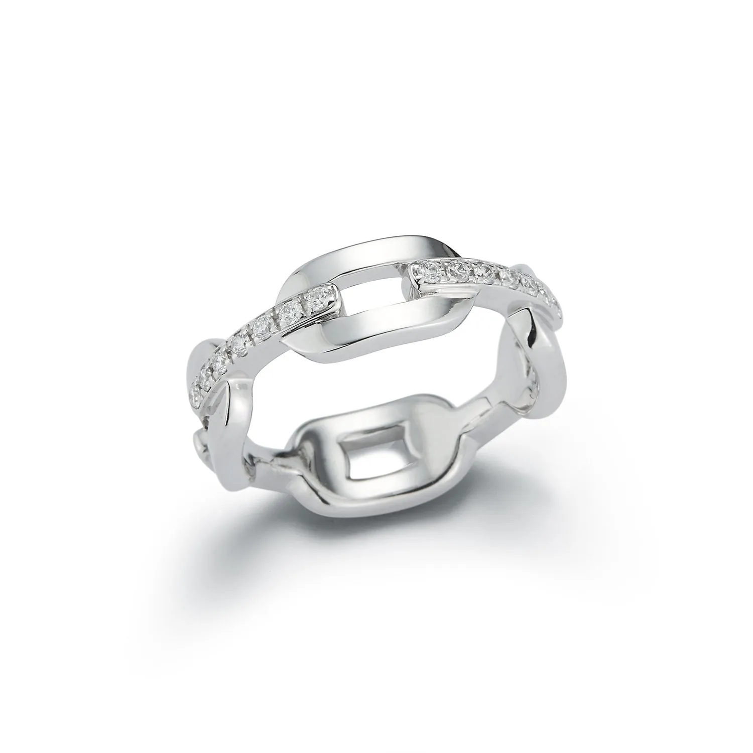 SAXON 18K GOLD AND DIAMOND BAR FLAT CHAIN LINK RING