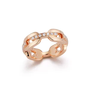 SAXON 18K GOLD AND DIAMOND BAR FLAT CHAIN LINK RING