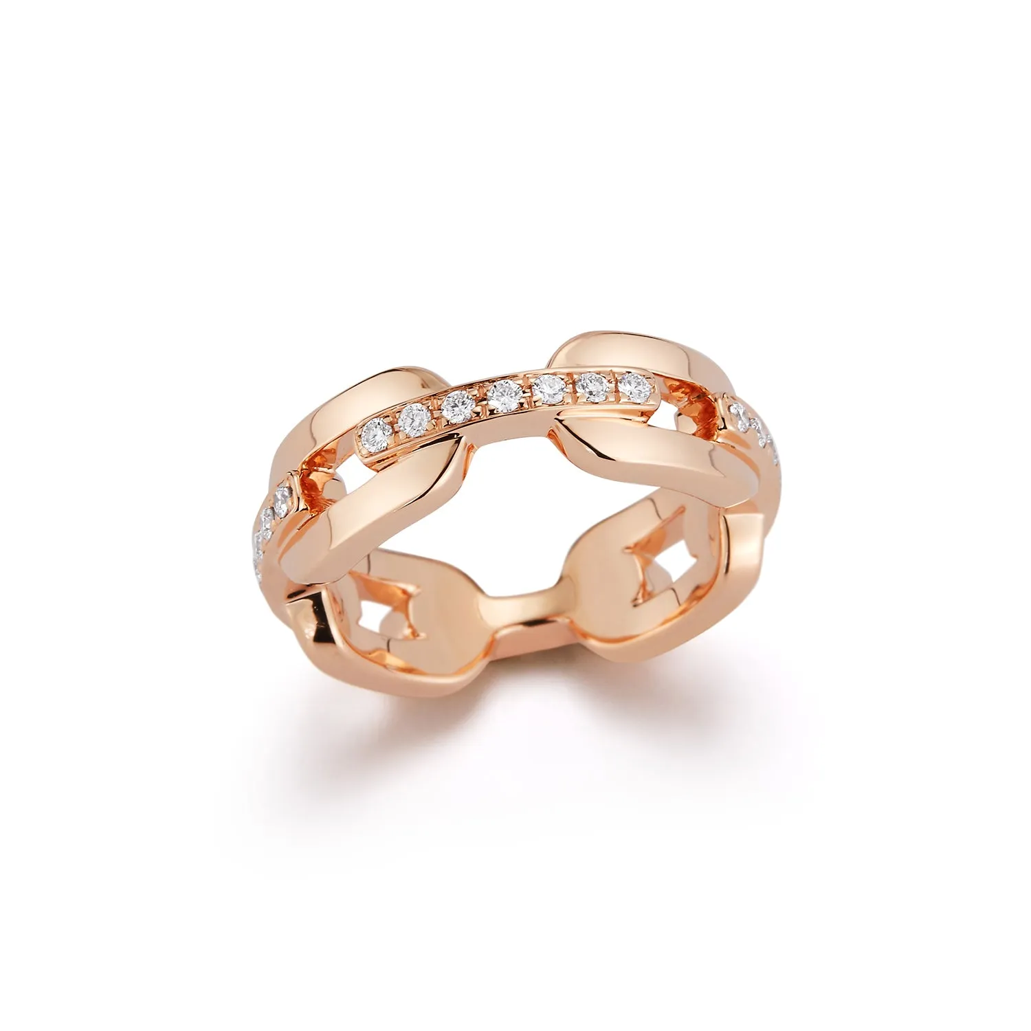 SAXON 18K GOLD AND DIAMOND BAR FLAT CHAIN LINK RING