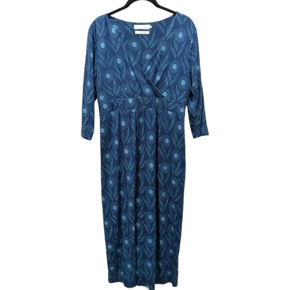 Seasalt Cornwall &quot;The Lake&quot; Blue &amp; Green Floral Print Midi Dress (L)