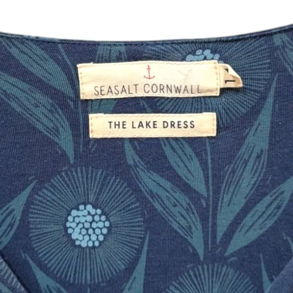 Seasalt Cornwall &quot;The Lake&quot; Blue &amp; Green Floral Print Midi Dress (L)