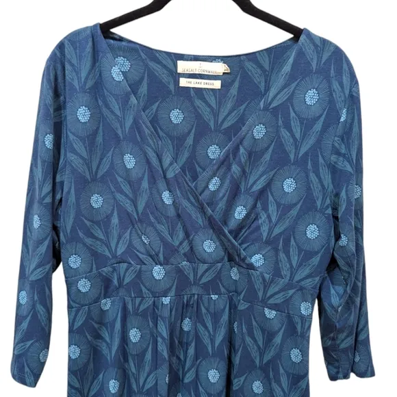 Seasalt Cornwall &quot;The Lake&quot; Blue &amp; Green Floral Print Midi Dress (L)