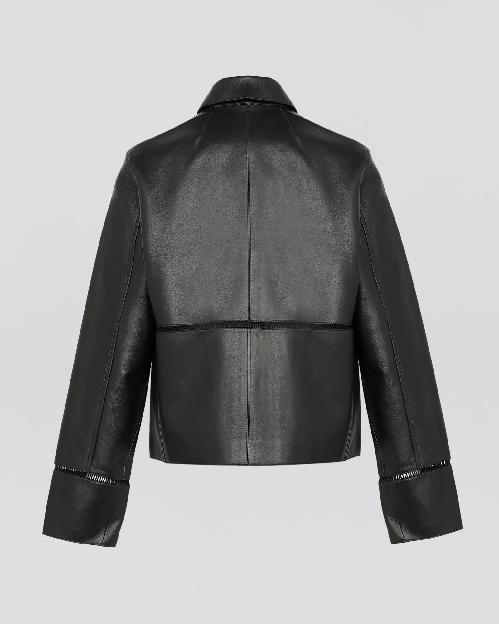 Shirt lamb leather jacket with ladder stitch