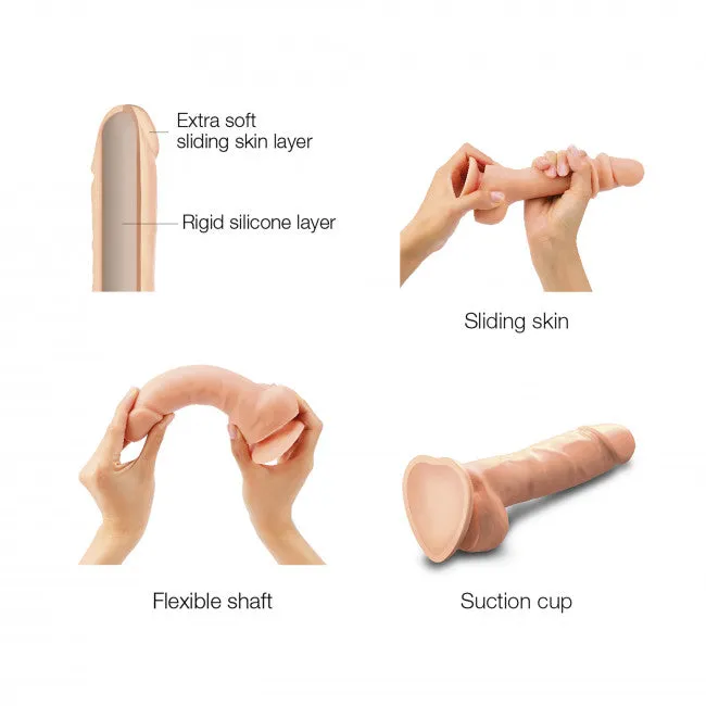 Sliding Skin Realistic Large 7.75 Inch Vanilla Silicone Dildo with Suction Cup