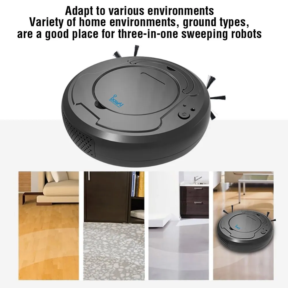 Smart Robot Floor Cleaner 3-In-1 Auto Rechargeable Smart Floor Sweeper - Black