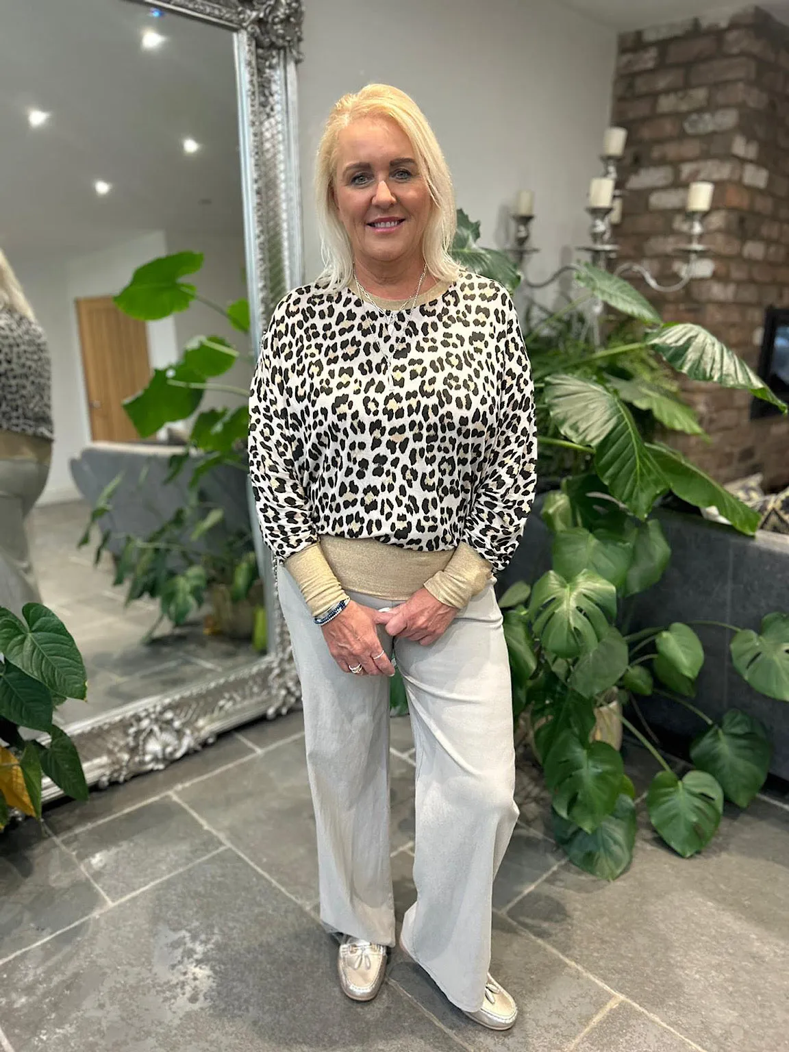 Stone Ditsy Leopard Lurex Trim Top Jenny