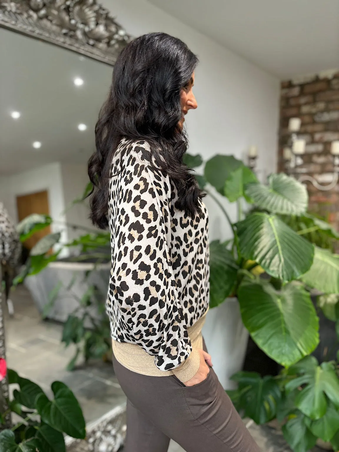 Stone Ditsy Leopard Lurex Trim Top Jenny
