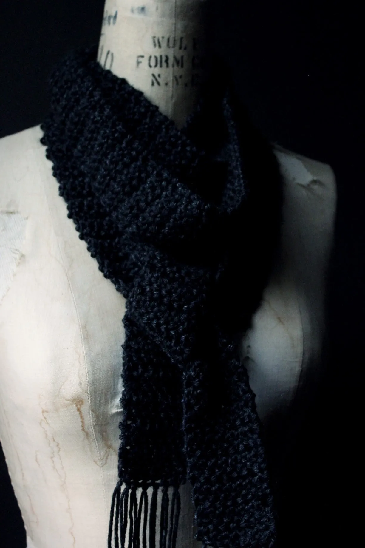 The Blacksmith's Cottage. Storyteller Series. Hand Crocheted Skinny Rustic Fringe Scarf.