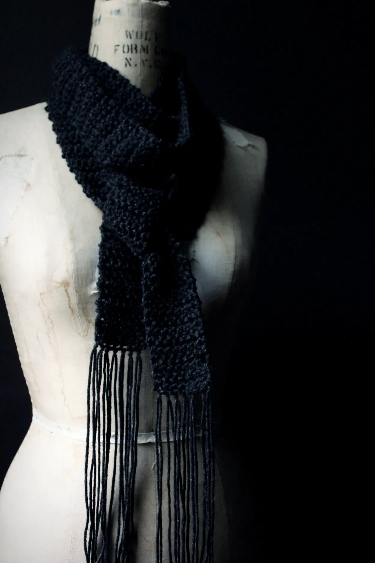 The Blacksmith's Cottage. Storyteller Series. Hand Crocheted Skinny Rustic Fringe Scarf.